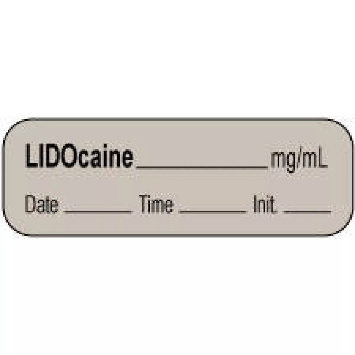 Anesthesia Label With Date, Time & Initial | Tall-Man Lettering (Paper, Permanent) "Lidocaine 1% 10 Mg/Ml" 1 1/2" X 1/2" Gray - 1000 Per Roll