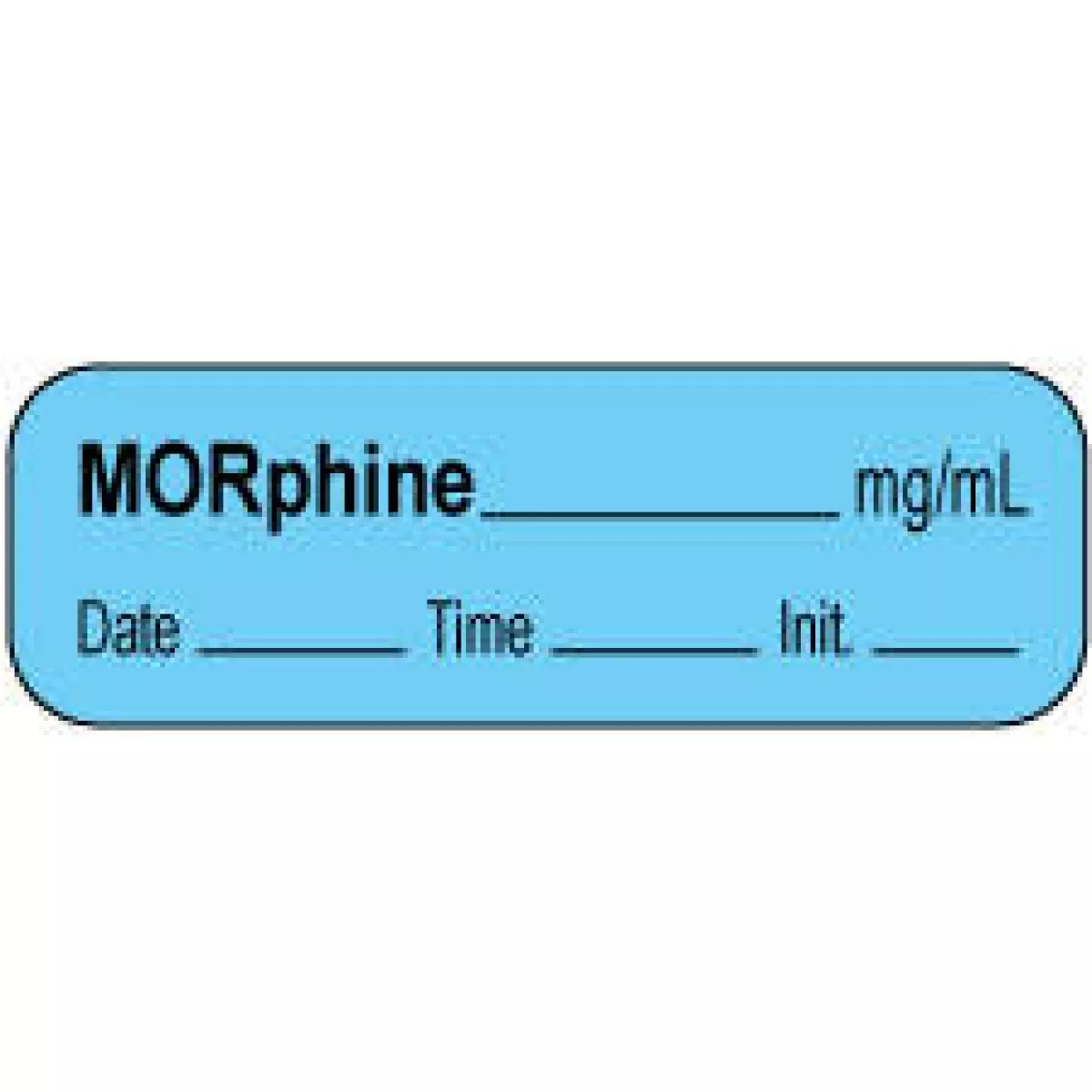 Anesthesia Label With Date, Time & Initial | Tall-Man Lettering (Paper, Permanent) Morphine Mg/Ml 1 1/2" X 1/2" Blue - 1000 Per Roll