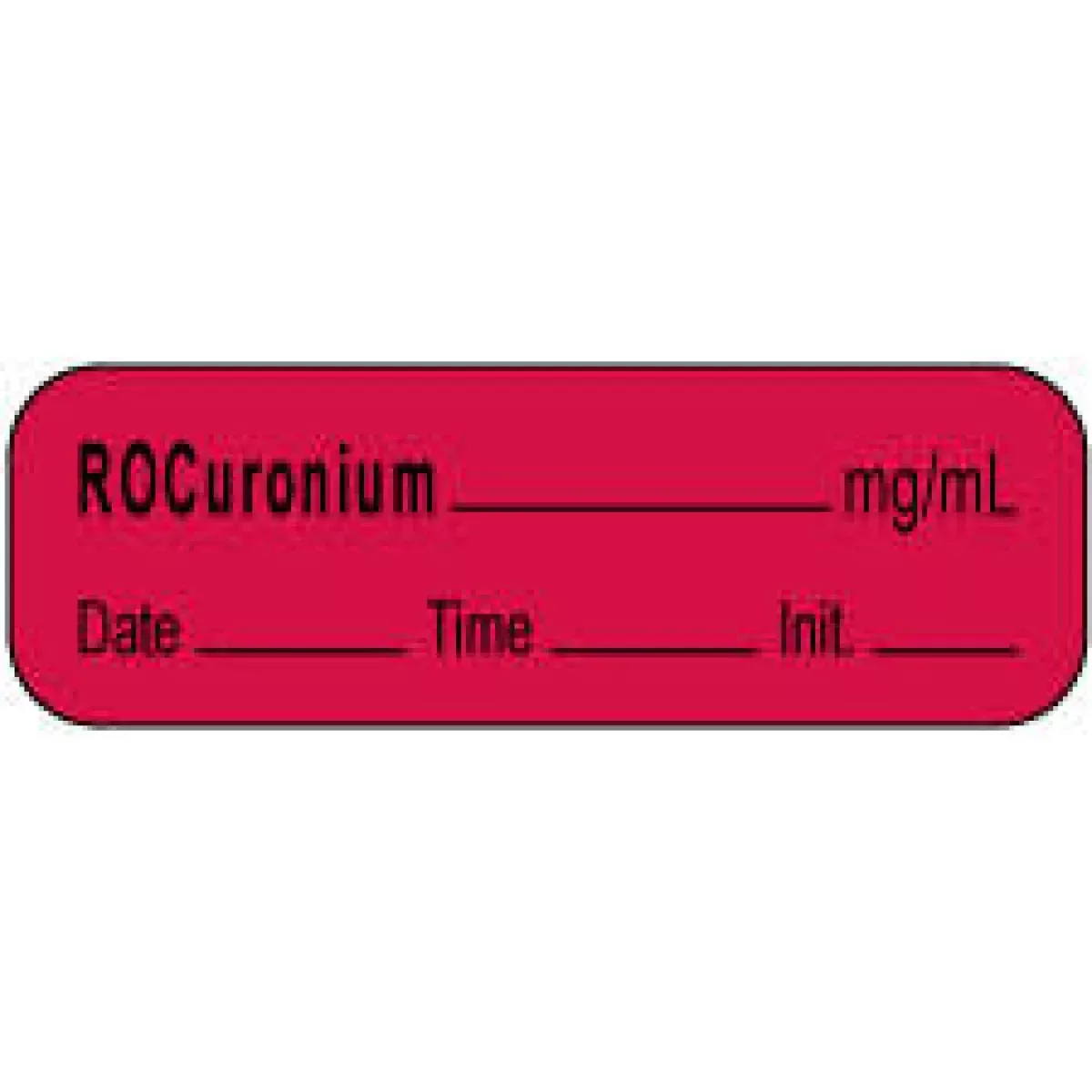 Anesthesia Label With Date, Time & Initial | Tall-Man Lettering (Paper, Permanent) Rocuronium Mg/Ml 1 1/2" X 1/2" Fluorescent Red - 1000 Per Roll