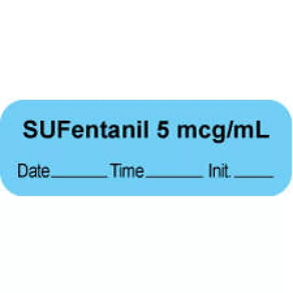 Anesthesia Label With Date, Time & Initial | Tall-Man Lettering (Paper, Permanent) "Sufentanil 5 Mcg/Ml" 1 1/2" X 1/2" Blue - 1000 Per Roll