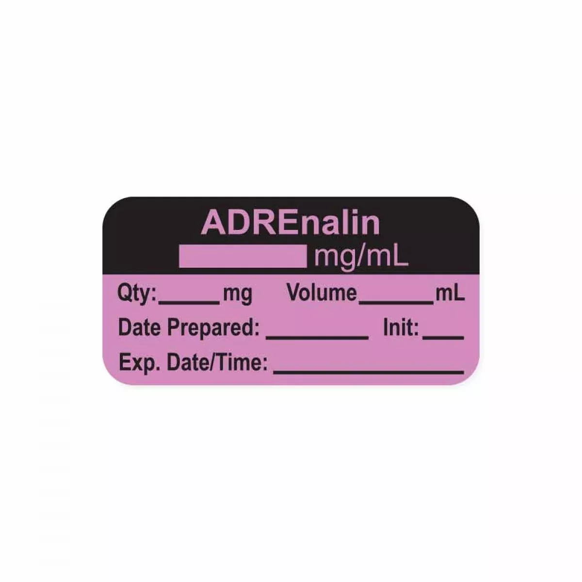 Anesthesia Label, With Expiration Date, Time & Initial (Paper, Permanent) "Adrenalin Mg/Ml" 1-1/2" X 3/4", Violet - 500 Per Roll