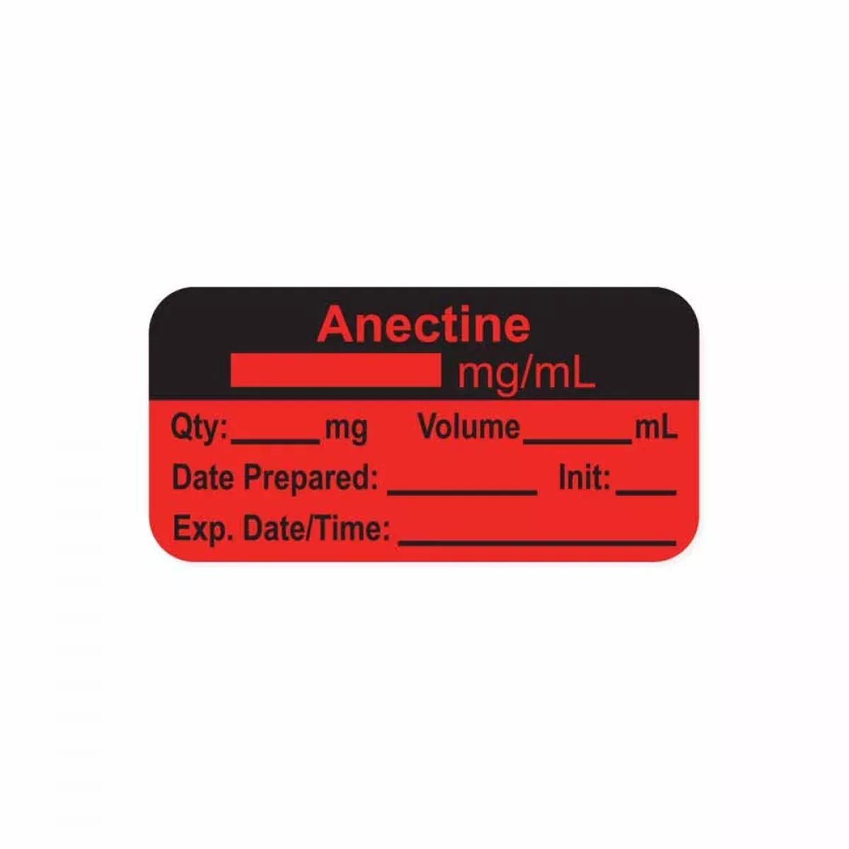 Anesthesia Label, With Expiration Date, Time & Initial (Paper, Permanent) "Anectine Mg/Ml" 1-1/2" X 3/4", Fluorescent Red - 500 Per Roll