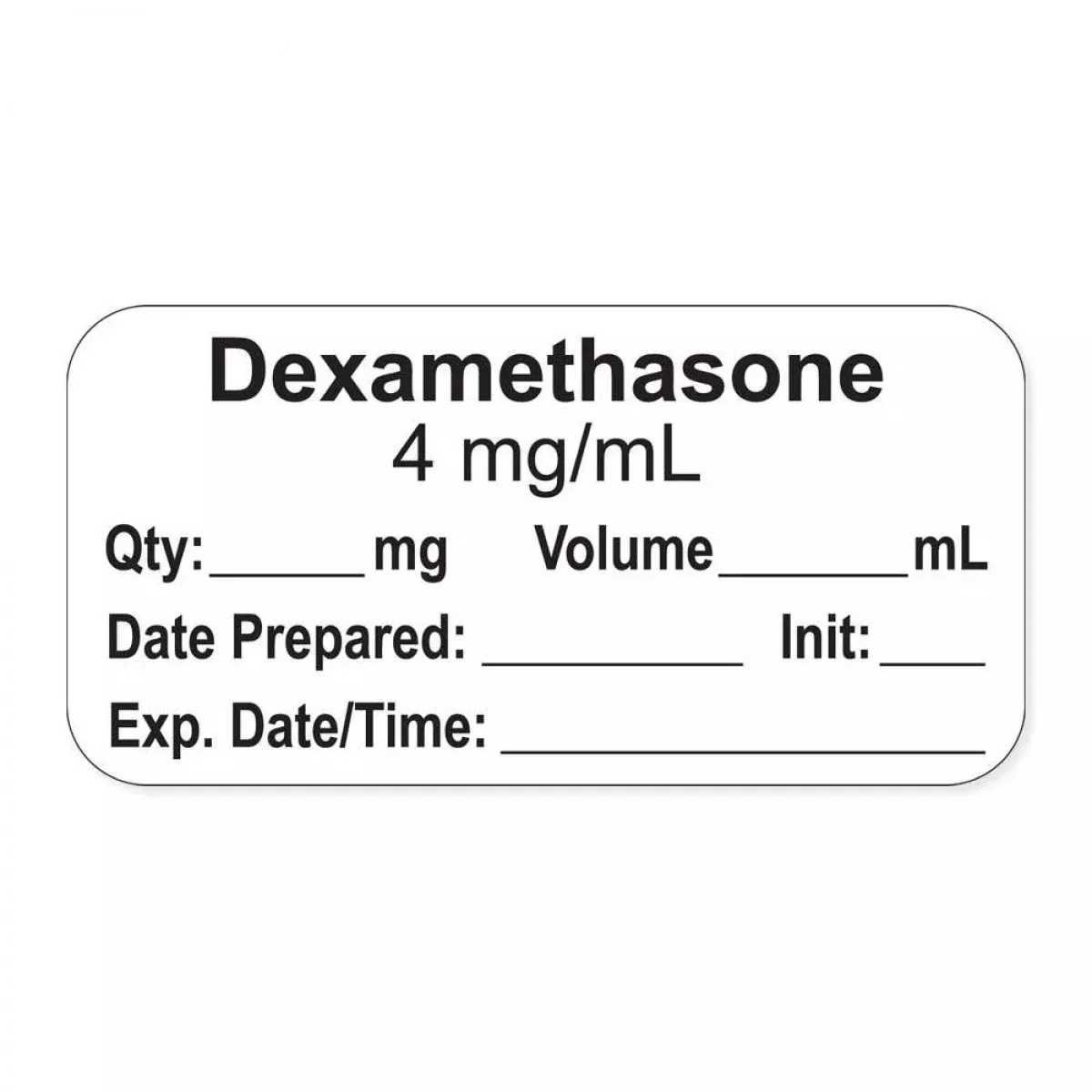Anesthesia Label, With Expiration Date, Time & Initial (Paper, Permanent) "Dexamethasone 4 Mg/Ml" 1-1/2" X 3/4"White - 500 Per Roll