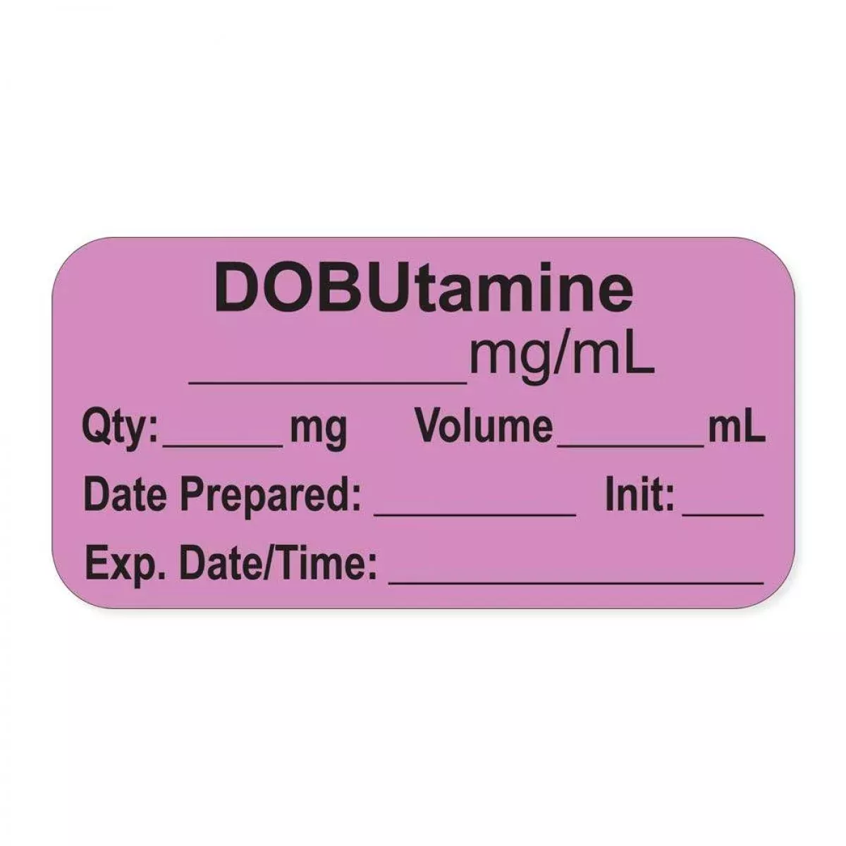 Anesthesia Label, With Expiration Date, Time & Initial (Paper, Permanent) "Dobutamine Mg/Ml" 1-1/2" X 3/4", Violet - 500 Per Roll