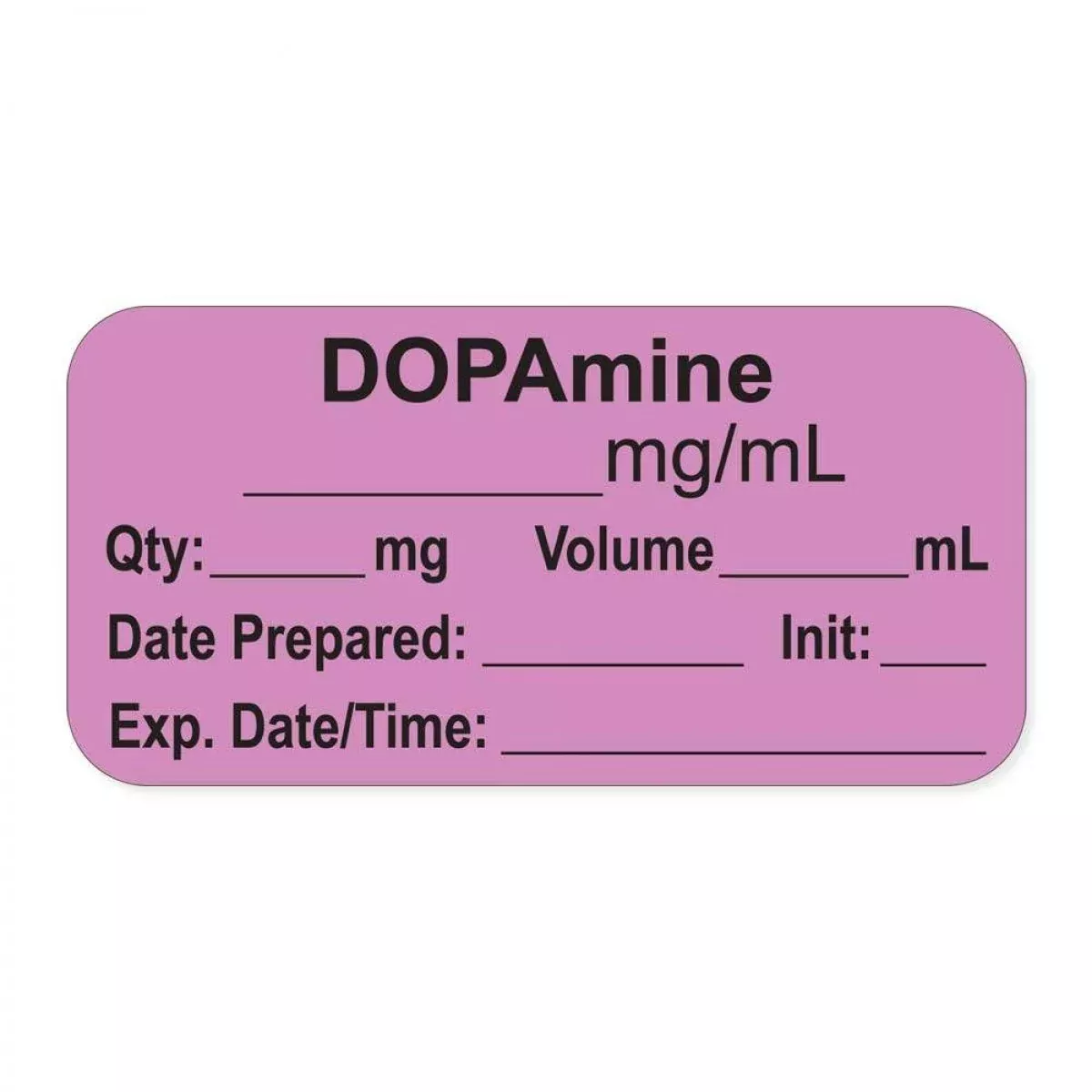 Anesthesia Label, With Expiration Date, Time & Initial (Paper, Permanent) "Dopamine Mg/Ml" 1-1/2" X 3/4", Violet - 500 Per Roll
