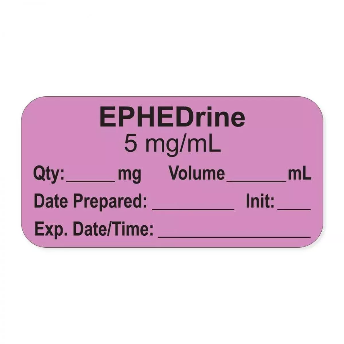 Anesthesia Label, With Expiration Date, Time & Initial (Paper, Permanent) "Ephedrine 5 Mg/Ml" 1-1/2" X 3/4", Violet - 500 Per Roll