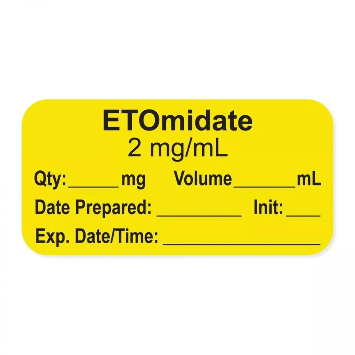 Anesthesia Label, With Expiration Date, Time & Initial (Paper, Permanent) "Etomidate 2 Mg/Ml" 1-1/2" X 3/4", Yellow - 500 Per Roll