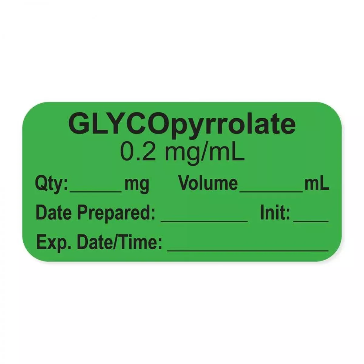 Anesthesia Label, With Expiration Date, Time & Initial (Paper, Permanent) "Glycopyrrolate Mg/Ml" 1-1/2" X 3/4", Green, - 500 Per Roll