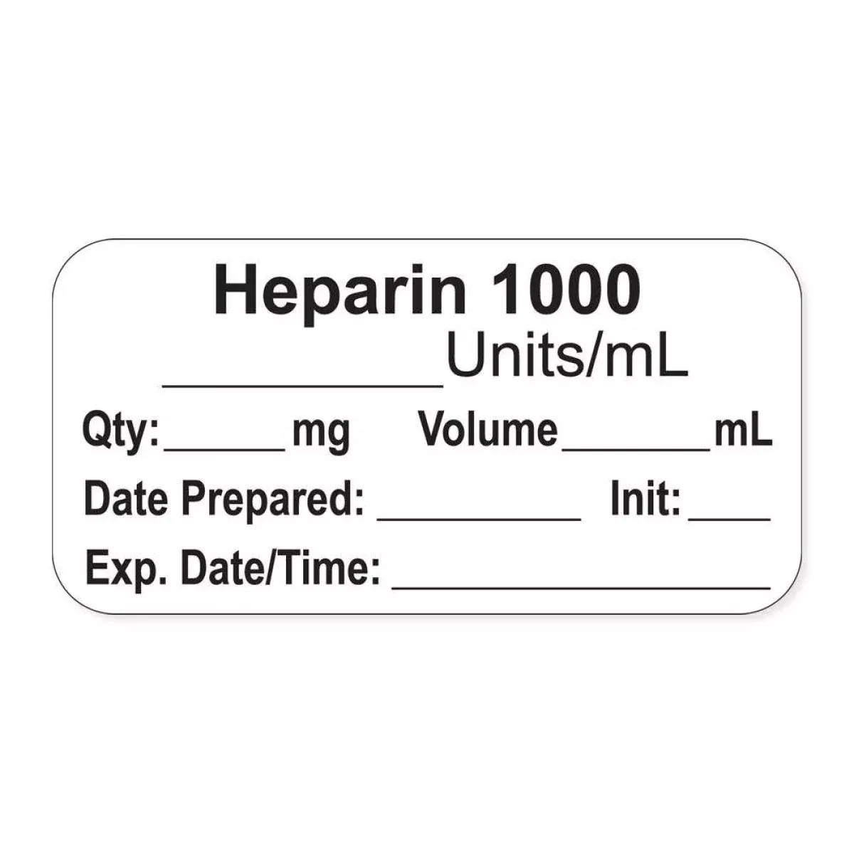 Anesthesia Label, With Expiration Date, Time & Initial (Paper, Permanent) "Heparin 1000 Units/Ml" 1-1/2" X 3/4"White - 500 Per Roll