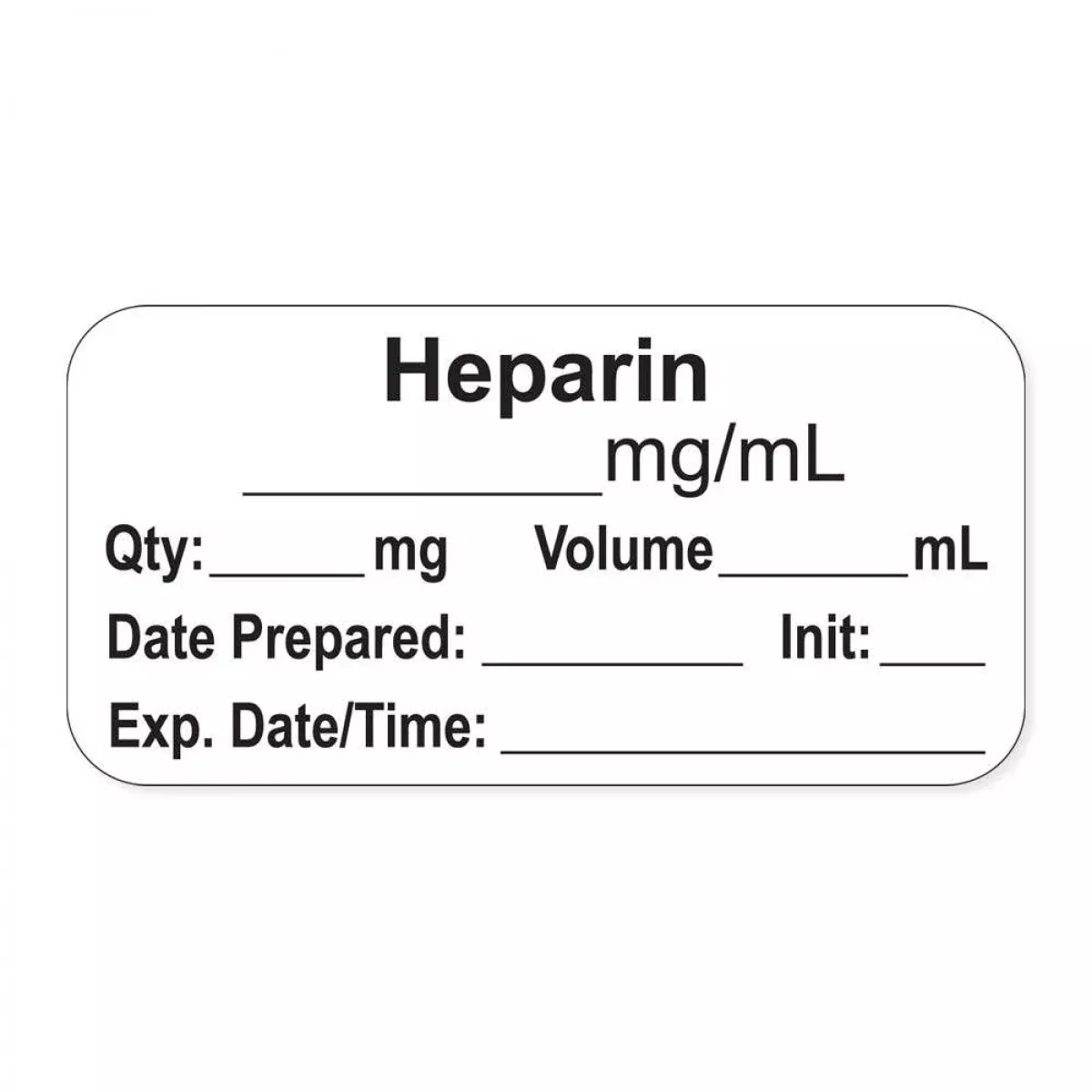 Anesthesia Label, With Expiration Date, Time & Initial (Paper, Permanent) "Heparin Mg/Ml" 1-1/2" X 3/4"White - 500 Per Roll