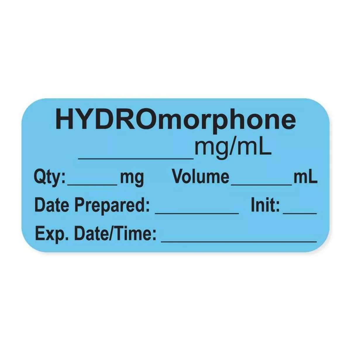 Anesthesia Label, With Expiration Date, Time & Initial (Paper, Permanent) "Hydromorphone 0.2 Mg/Ml" 1-1/2" X 3/4" Blue - 500 Per Roll
