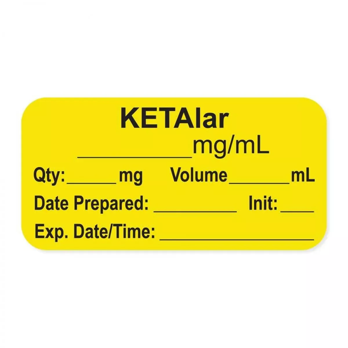 Anesthesia Label, With Expiration Date, Time & Initial (Paper, Permanent) "Ketalar Mg/Ml" 1-1/2" X 3/4", Yellow - 500 Per Roll
