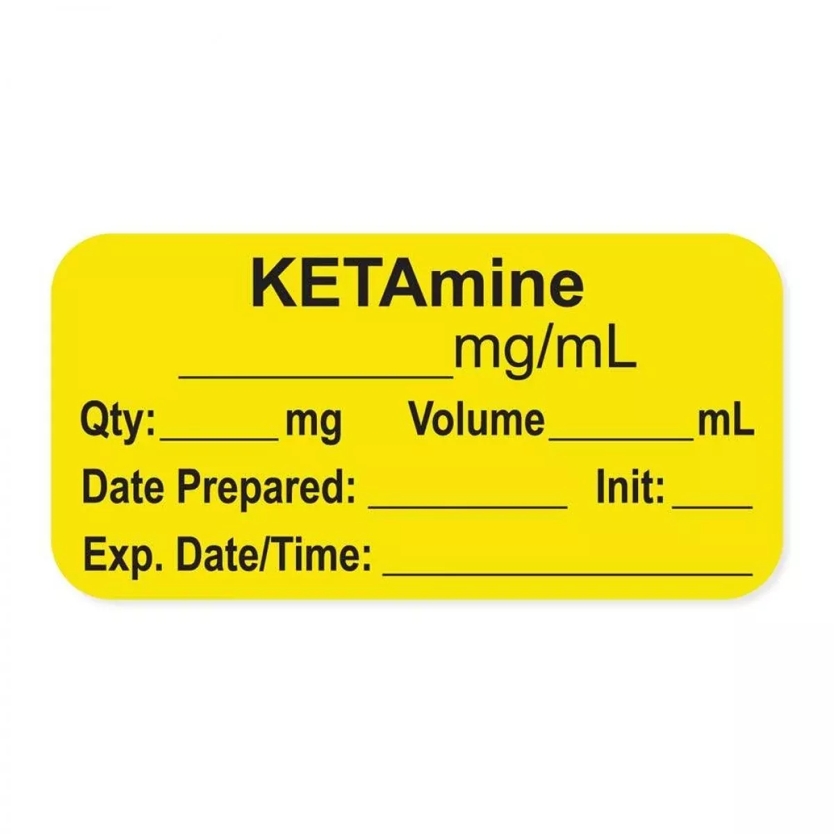 Anesthesia Label, With Expiration Date, Time & Initial (Paper, Permanent) "Ketamine Mg/Ml" 1-1/2" X 3/4", Yellow - 500 Per Roll