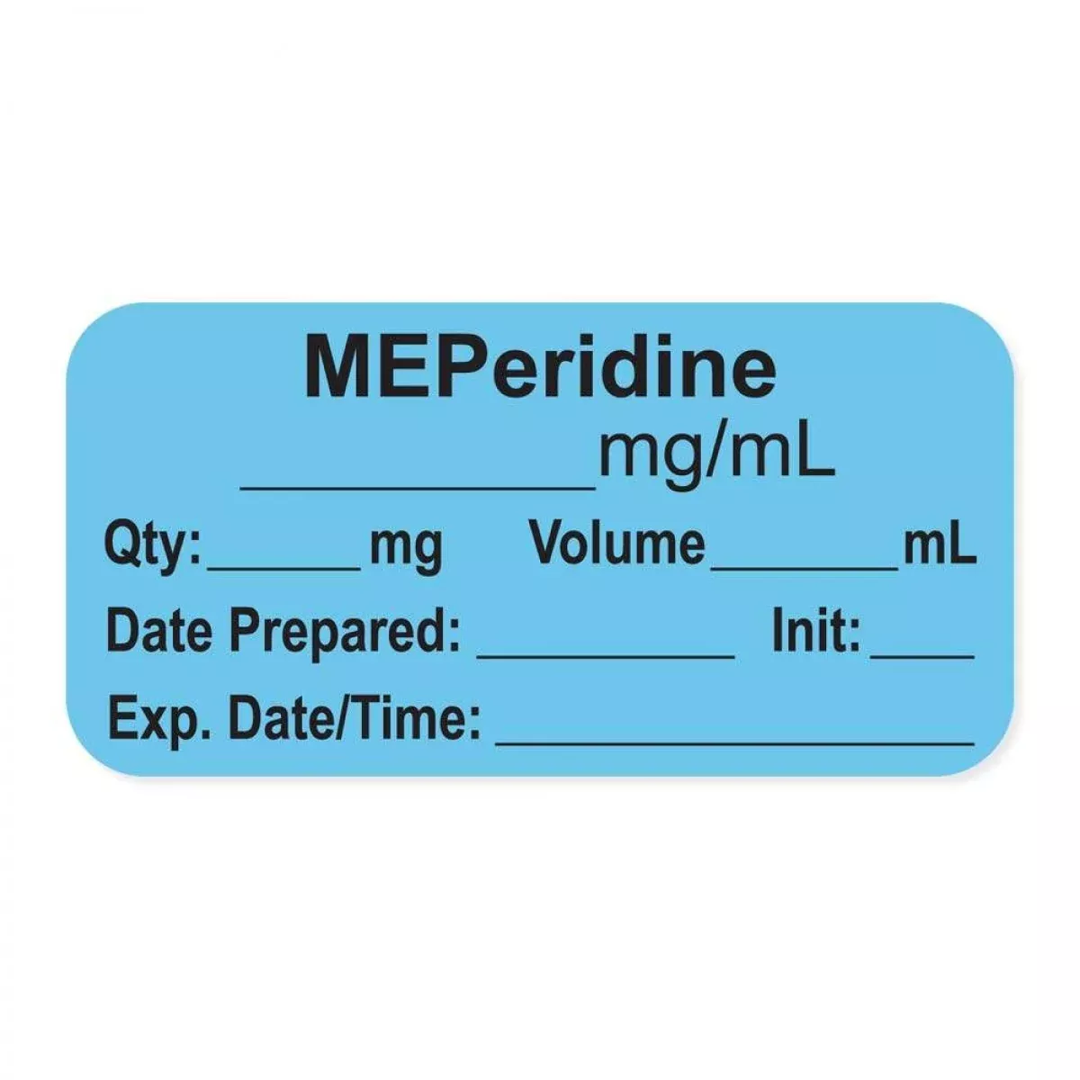 Anesthesia Label, With Expiration Date, Time & Initial (Paper, Permanent) "Meperidine Mg/Ml" 1-1/2" X 3/4" Blue - 500 Per Roll