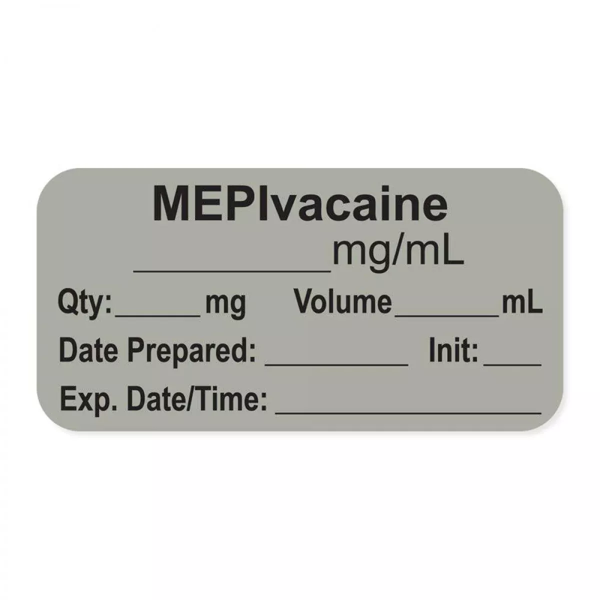 Anesthesia Label, With Expiration Date, Time & Initial (Paper, Permanent) "Mepivacaine Mg/Ml" 1-1/2" X 3/4", Gray - 500 Per Roll