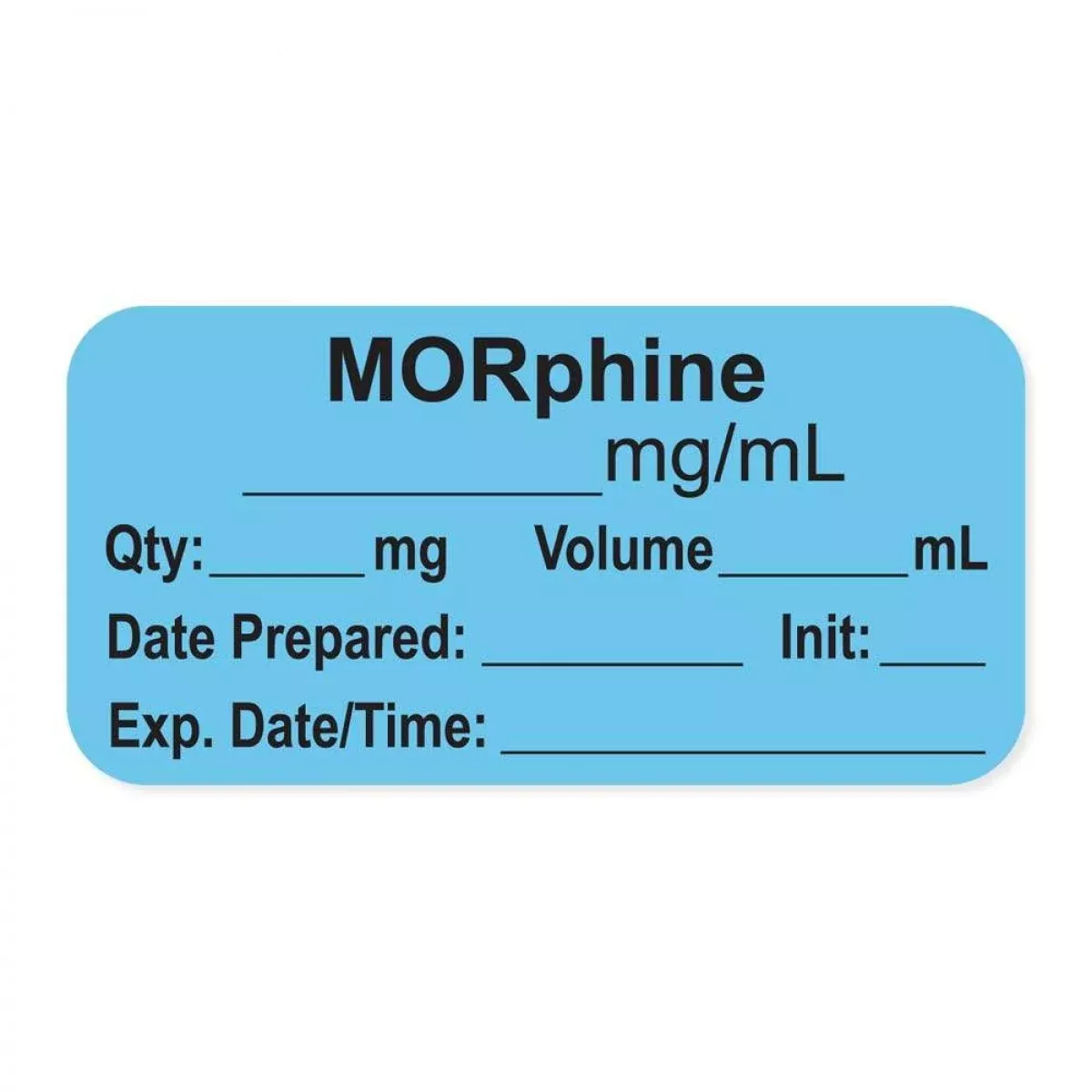 Anesthesia Label, With Expiration Date, Time & Initial (Paper, Permanent) "Morphine Mg/Ml" 1-1/2" X 3/4" Blue - 500 Per Roll