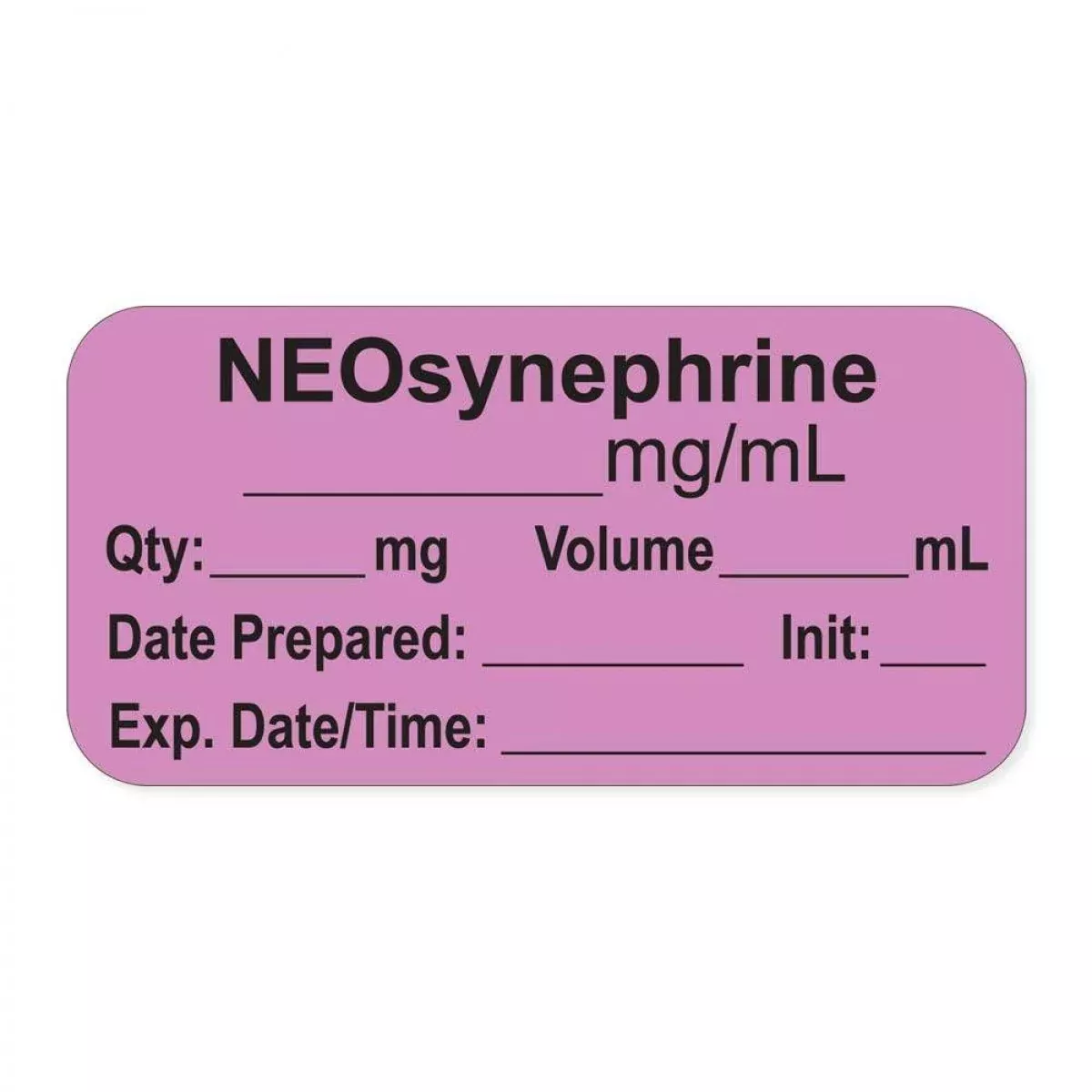 Anesthesia Label, With Expiration Date, Time & Initial (Paper, Permanent) "Neosynephrine Mg/Ml" 1-1/2" X 3/4", Violet - 500 Per Roll