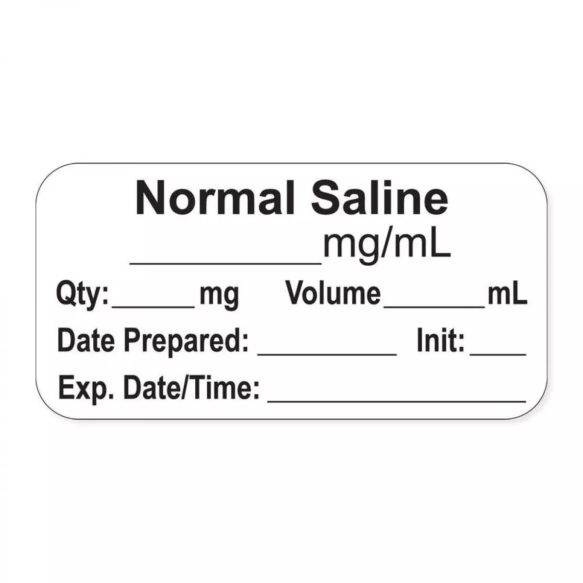 Anesthesia Label, With Expiration Date, Time & Initial (Paper, Permanent) "Normal Saline Mg/Ml" 1-1/2" X 3/4"White - 500 Per Roll