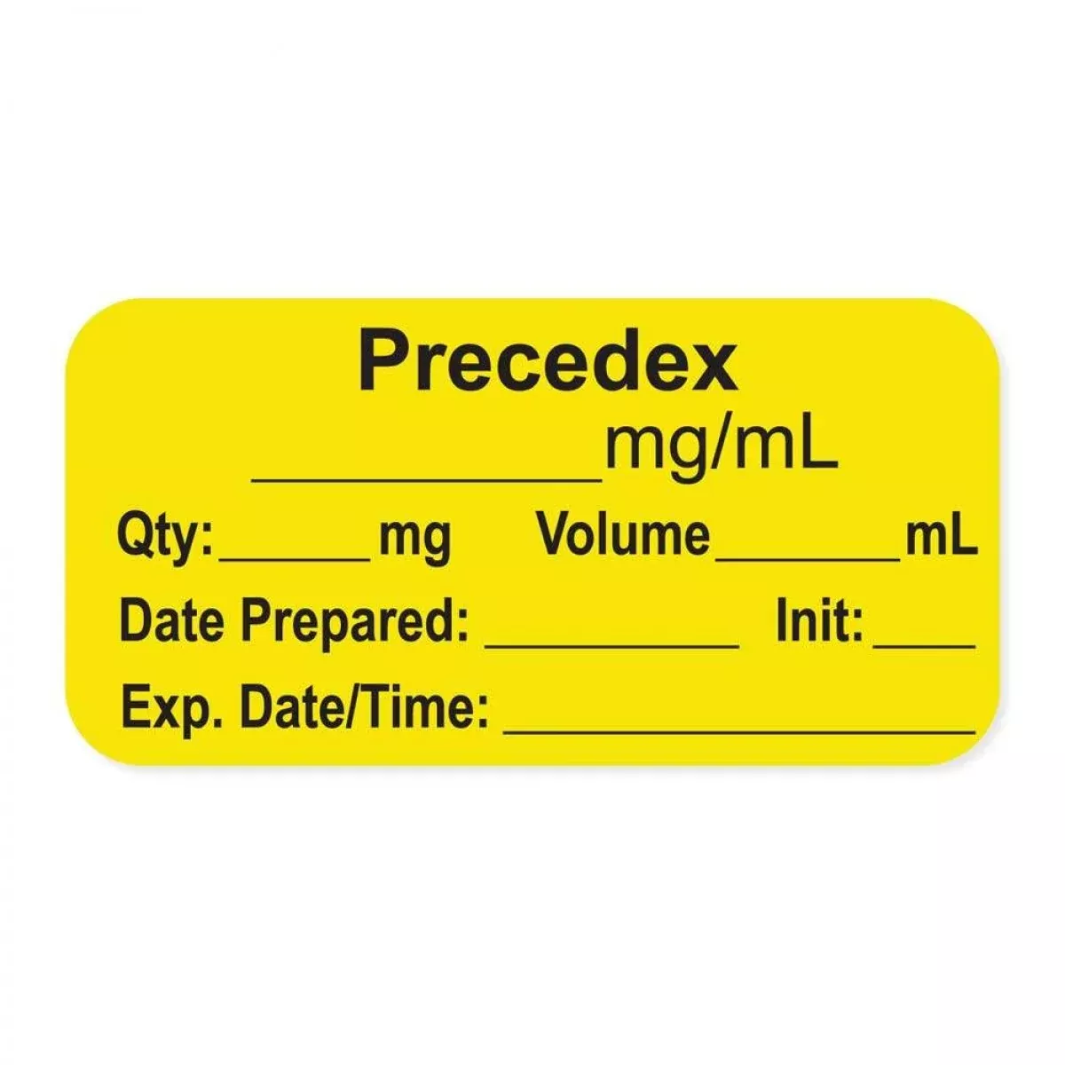 Anesthesia Label, With Expiration Date, Time & Initial (Paper, Permanent) "Precedex Mg/Ml" 1-1/2" X 3/4", Yellow - 500 Per Roll