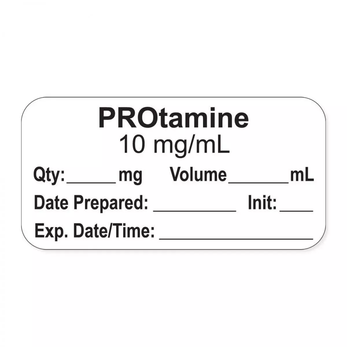 Anesthesia Label, With Expiration Date, Time & Initial (Paper, Permanent) "Protamine 10 Mg/Ml" 1-1/2" X 3/4"White - 500 Per Roll