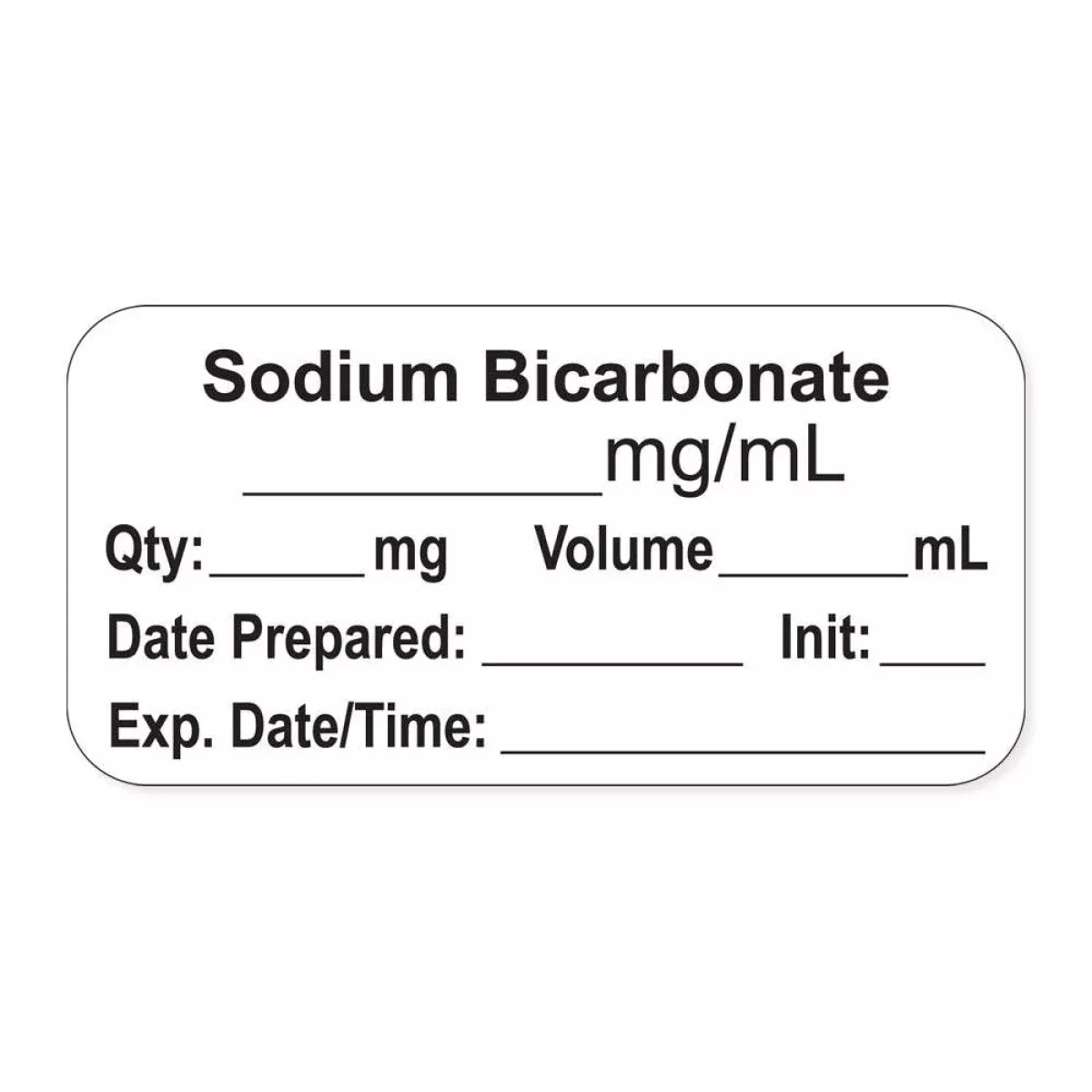 Anesthesia Label, With Expiration Date, Time & Initial (Paper, Permanent) "Sodium Bicarbonate Mg/Ml" 1-1/2" X 3/4"White - 500 Per Roll