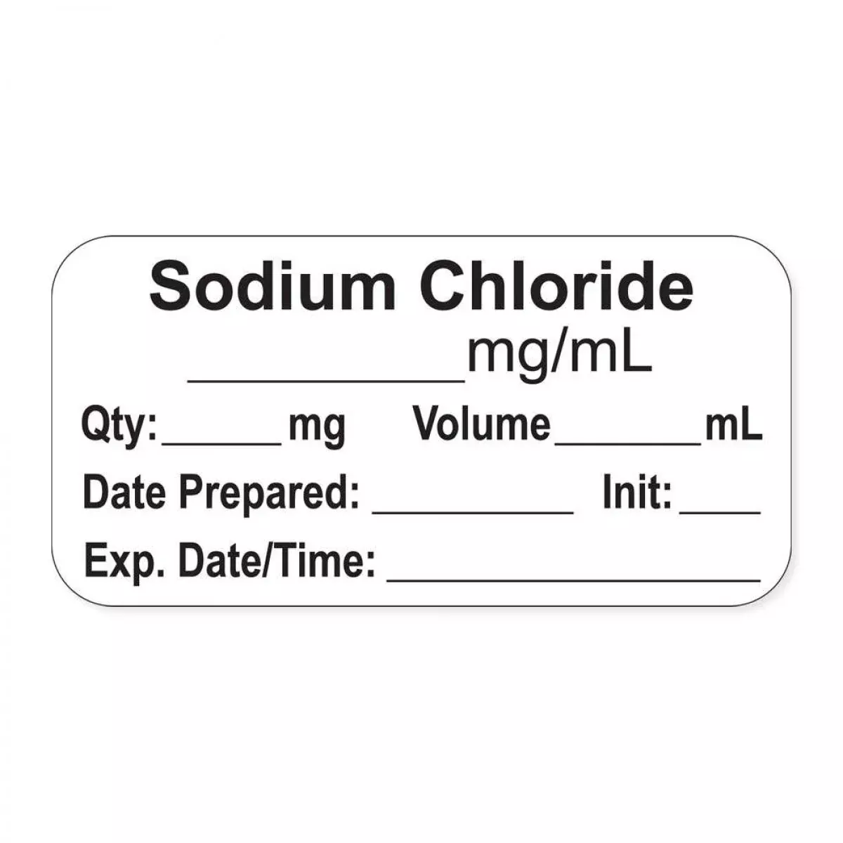Anesthesia Label, With Expiration Date, Time & Initial (Paper, Permanent) "Sodium Chloride Mg/Ml" 1-1/2" X 3/4"White - 500 Per Roll