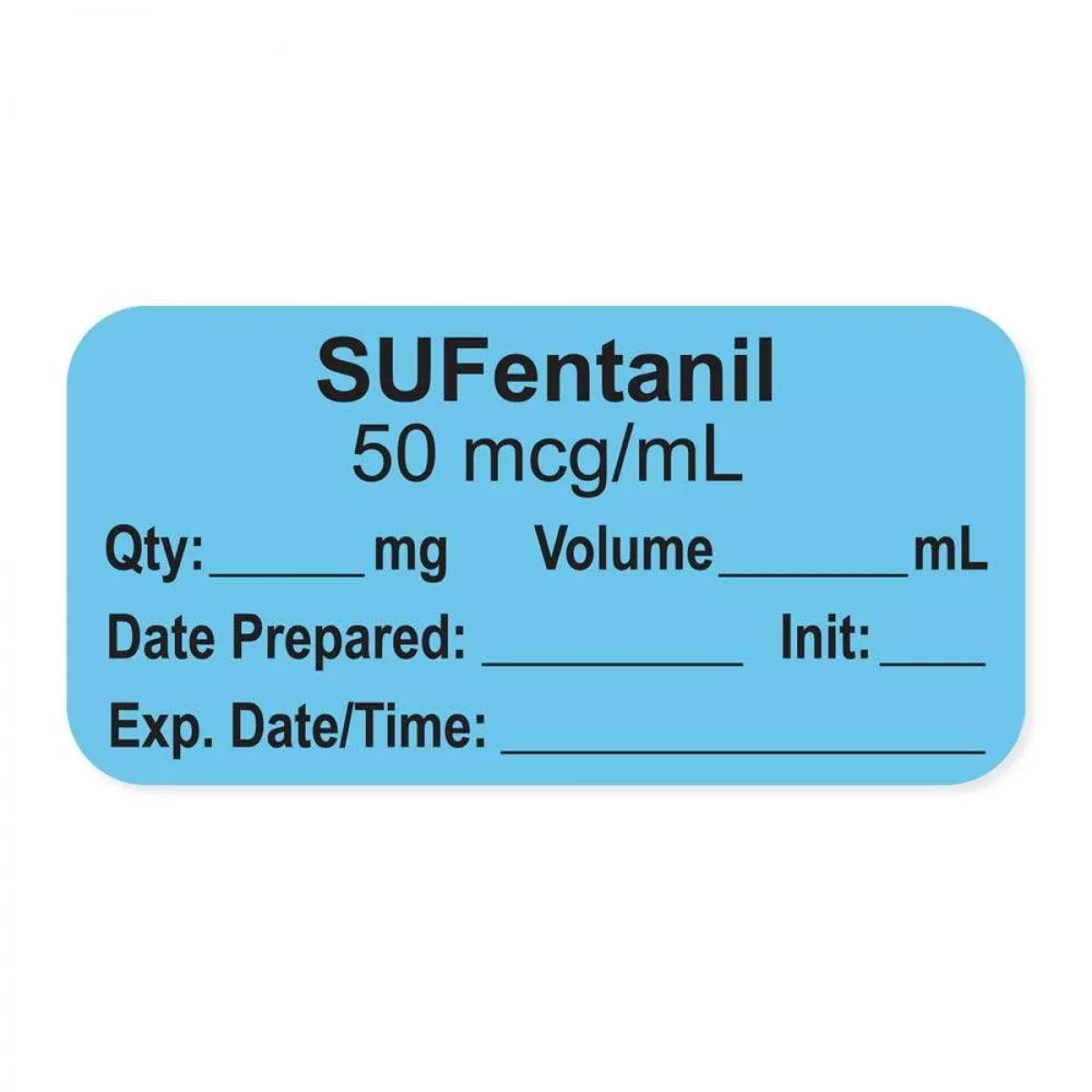 Anesthesia Label, With Expiration Date, Time & Initial (Paper, Permanent) "Sufentanil 50 Mcg/Ml" 1-1/2" X 3/4" Blue - 500 Per Roll