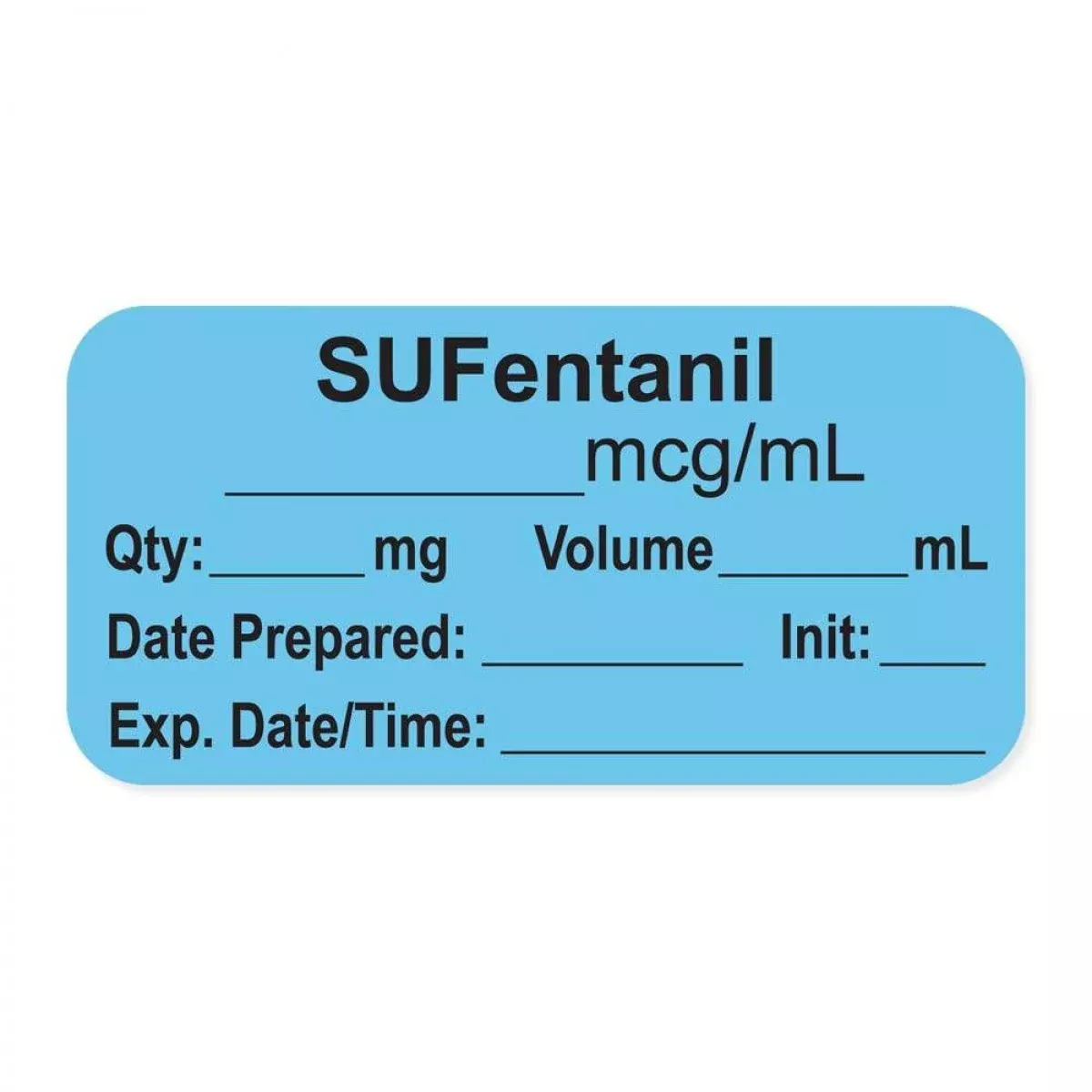 Anesthesia Label, With Expiration Date, Time & Initial (Paper, Permanent) "Sufentanil Mcg/Ml" 1-1/2" X 3/4" Blue - 500 Per Roll
