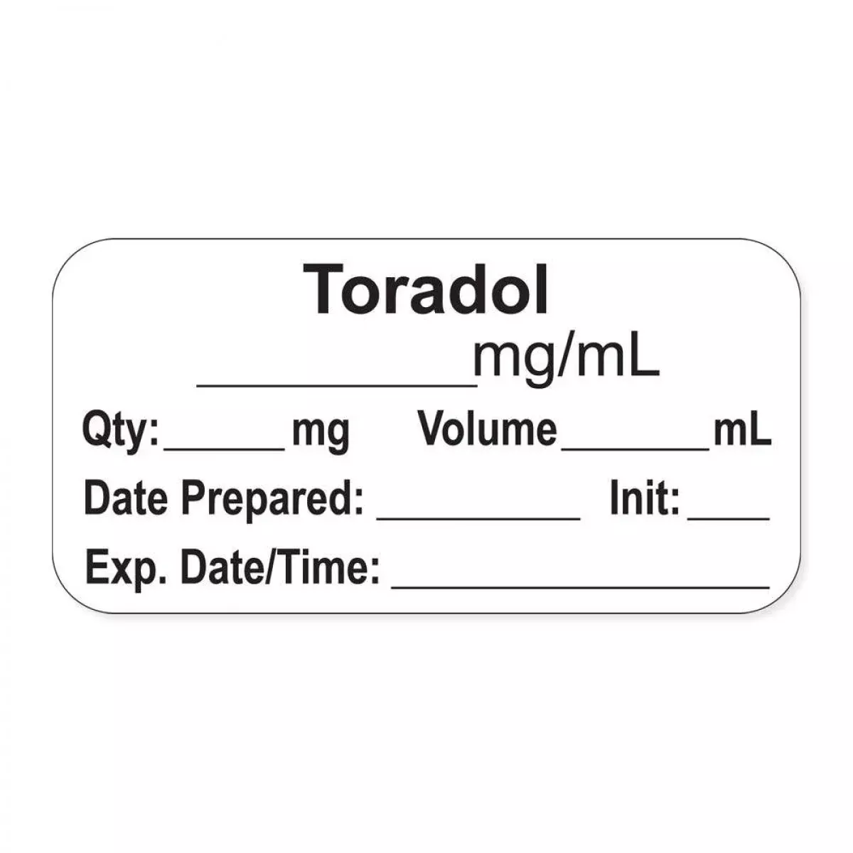 Anesthesia Label, With Expiration Date, Time & Initial (Paper, Permanent) "Toradol Mg/Ml" 1-1/2" X 3/4"White - 500 Per Roll