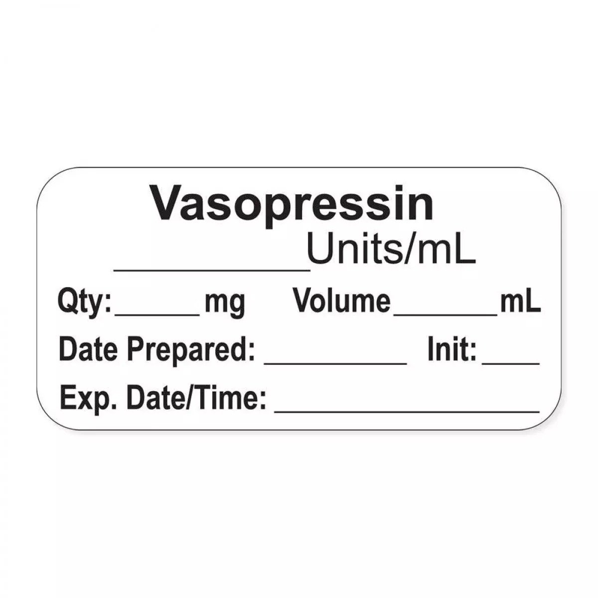 Anesthesia Label, With Expiration Date, Time & Initial (Paper, Permanent) "Vasopressin Units/Ml" 1-1/2" X 3/4"White - 500 Per Roll