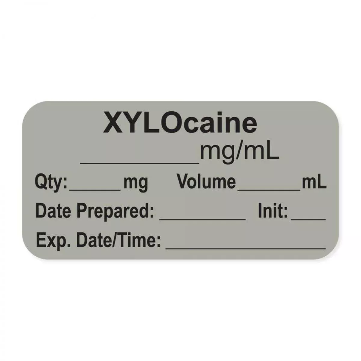 Anesthesia Label, With Expiration Date, Time & Initial (Paper, Permanent) "Xylocaine Mg/Ml" 1-1/2" X 3/4", Gray - 500 Per Roll