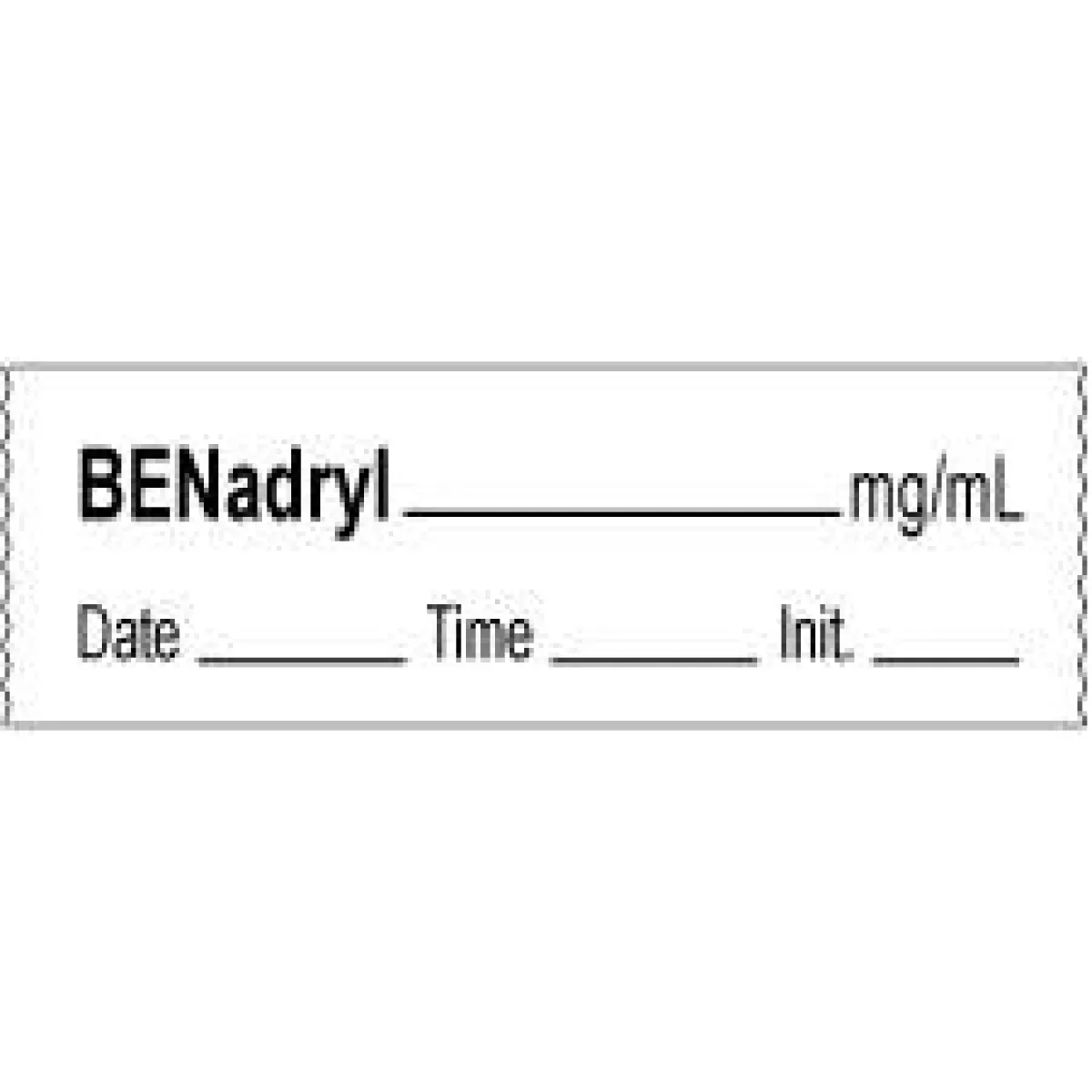 Anesthesia Tape With Date, Time & Initial | Tall-Man Lettering (Removable) Benadryl Mg/Ml 1/2" X 500" - 333 Imprints - White - 500 Inches Per Roll