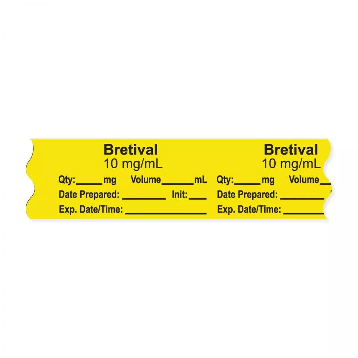 Anesthesia Tape, With Expiration Date, Time & Initial (Removable), "Brevital 10 Mg/Ml" 3/4" X 500", Yellow - 333 Imprints - 500 Inches Per Roll