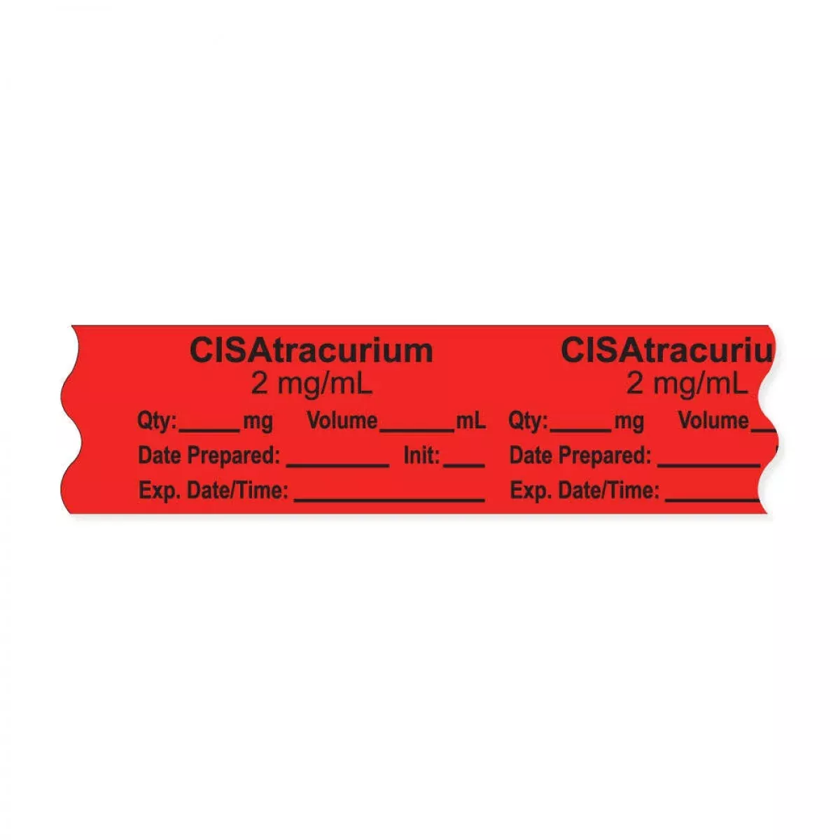 Anesthesia Tape, With Expiration Date, Time & Initial (Removable), "Cisatracurium 2 Mg/Ml" 3/4" X 500", Fluorescent Red - 333 Imprints - 500 Inches Per Roll