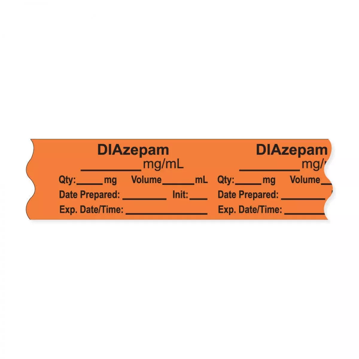 Anesthesia Tape, With Expiration Date, Time & Initial (Removable), "Diazepam Mg/Ml" 3/4" X 500", Orange, - 333 Imprints - 500 Inches Per Roll
