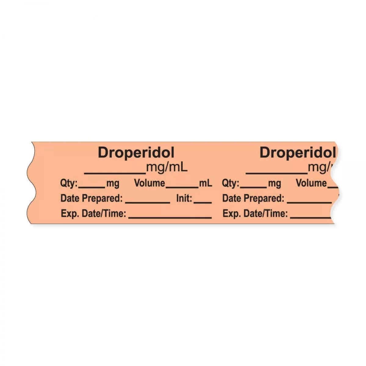 Anesthesia Tape, With Expiration Date, Time & Initial (Removable), "Droperidol Mg/Ml" 3/4" X 500", Salmon, - 333 Imprints - 500 Inches Per Roll