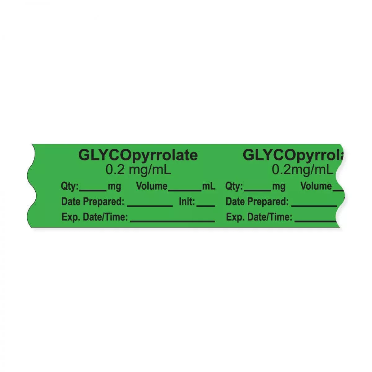 Anesthesia Tape, With Expiration Date, Time & Initial (Removable), "Glycopyrrolate 0.2 Mg/Ml" 3/4" X 500", Green, - 333 Imprints - 500 Inches Per Roll