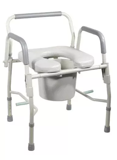Bedside Commode Steel with Drop Arms and Padded Seat