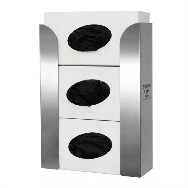 Bowman Stainless Steel Top Loading Triple Glove Box Dispenser Bowman Stainless Steel Top Loading Triple Glove Box Dispenser • 10.31"W x 3.94"D x 14.28"H ,1 Each