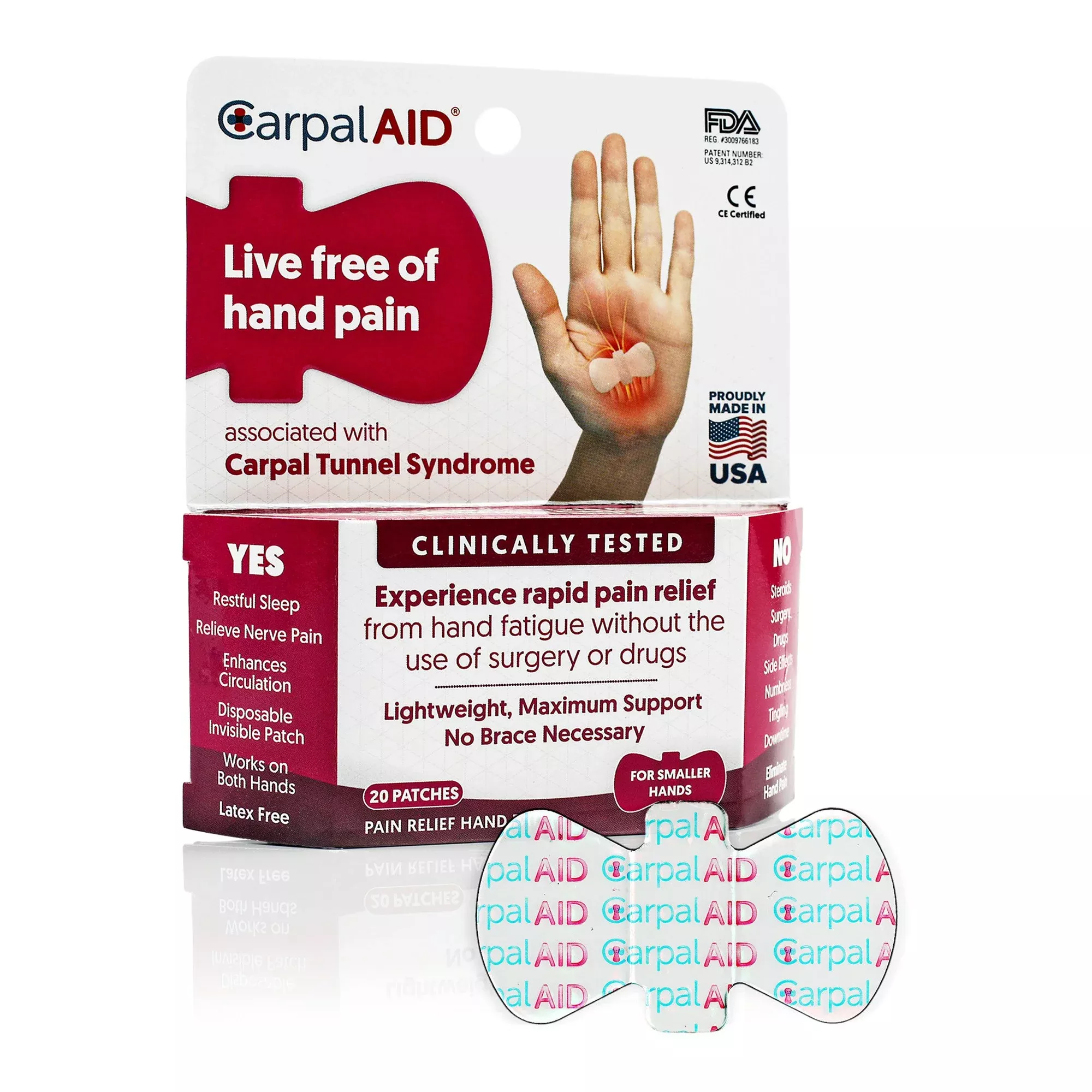 CarpalAid Patch Hand-Based Carpal Tunnel Support, Large
