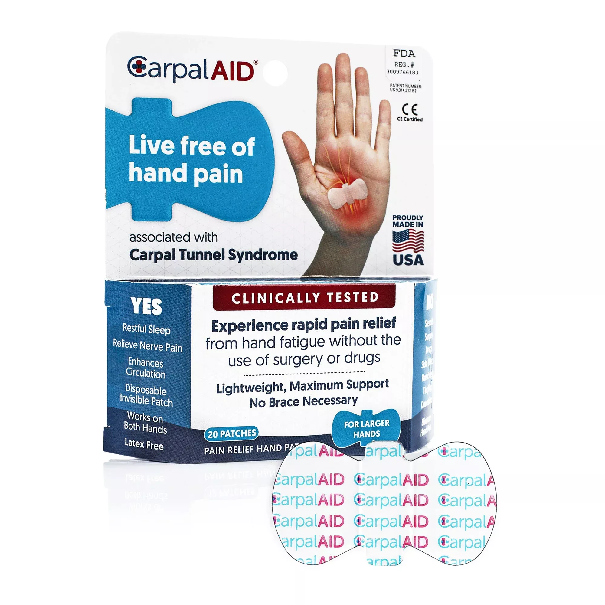 CarpalAid Patch Hand-Based Carpal Tunnel Support, Small