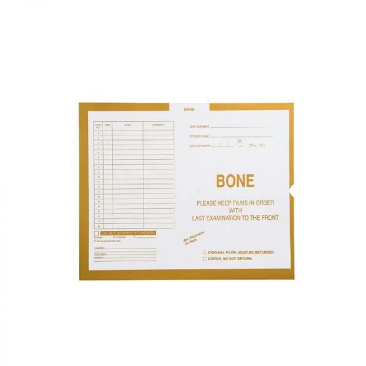 Category Insert Jacket Open End Bone Densitometry Yellow And Black 28# Kraft 10-1/2"X12-1/2" - 250 Per Case