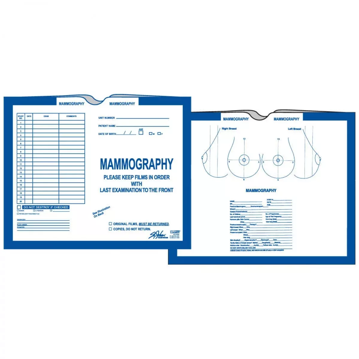 Category Insert Jacket Open Top Mammography Dark Blue 28# Kraft 10-1/2"X12-1/2" - 250 Per Case