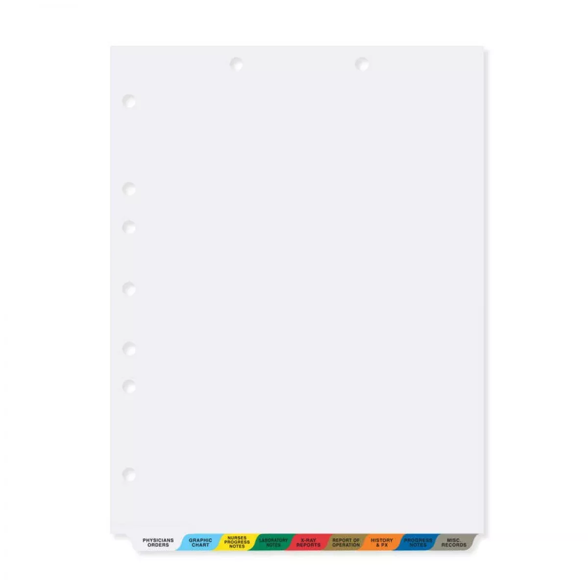 Chart Divider Bottom Tab Position #1-9 1/9 Cut 9 Titles|Acute Care Assorted Colors Poly 8-1/2"X11" - 1 Per Set