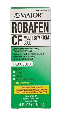 Cold and Cough Relief Robafen CF 10 mg - 100 mg - 5 mg / 5 mL Strength Liquid 4 oz.