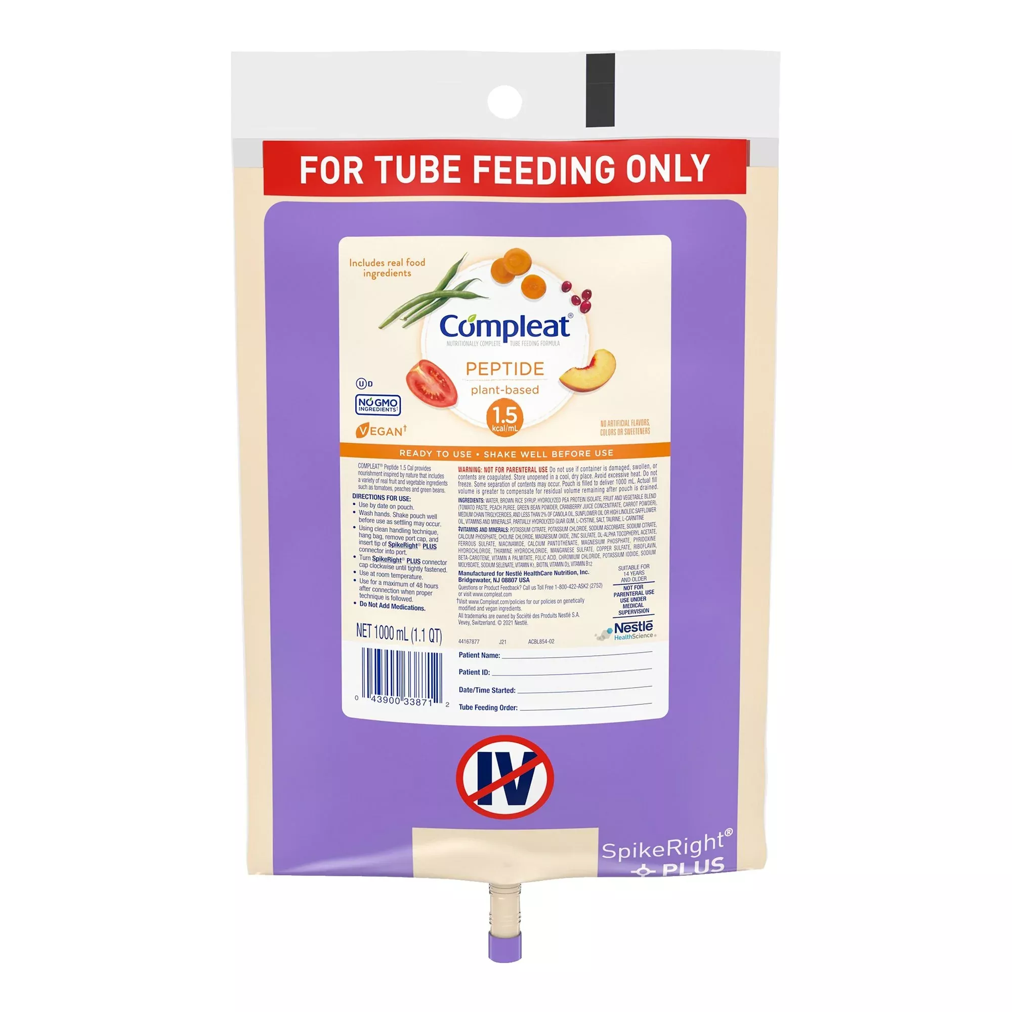 Compleat Peptide Plant-Based 1.5 Tube Feeding Formula, 1000 mL