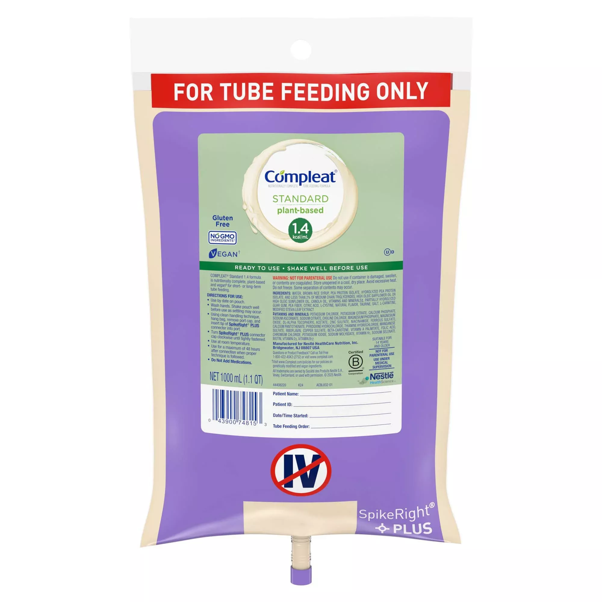 Compleat Standard 1.4 Cal Plant-Based Tube Feeding Formula, Vanilla, 1000 mL