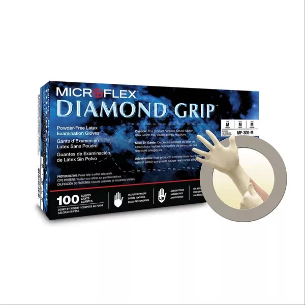 Diamond Grip PF Latex Gloves Medium ,100 / bx