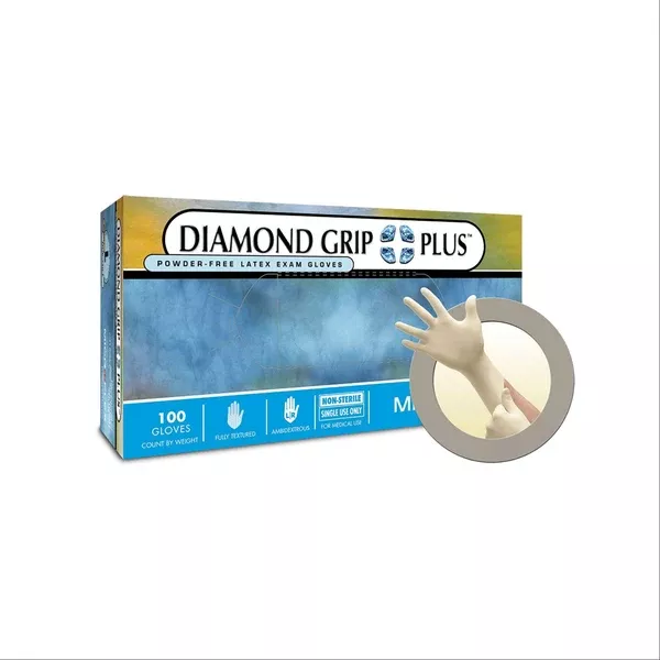 Diamond Grip Plus PF Latex Gloves Medium ,100 / bx
