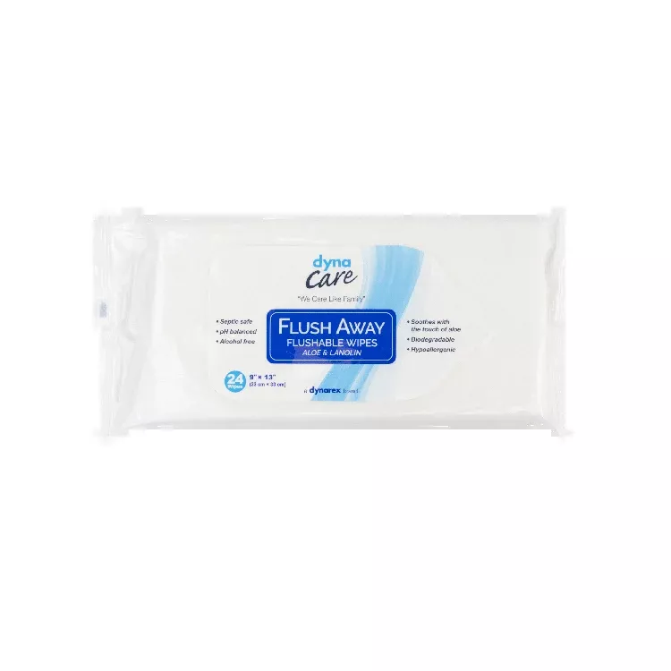 DynaCare Flushable Wipes - Adult, 9" x 13" Soft Pack, 24pks/case (576 Count)